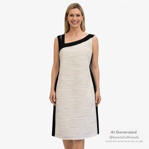 Joseph Ribkoff Wave Texture Midi Dress Black White L (16) Old Money Eventwear